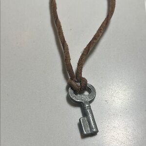 Brown Leather Necklace with Silver Key Pendant